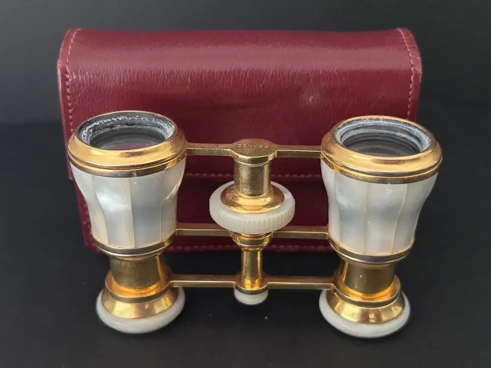 Vintage 1950s Birks of Canada Brass Opera Glasses with Mother-Of-Pearl Inlay MCM